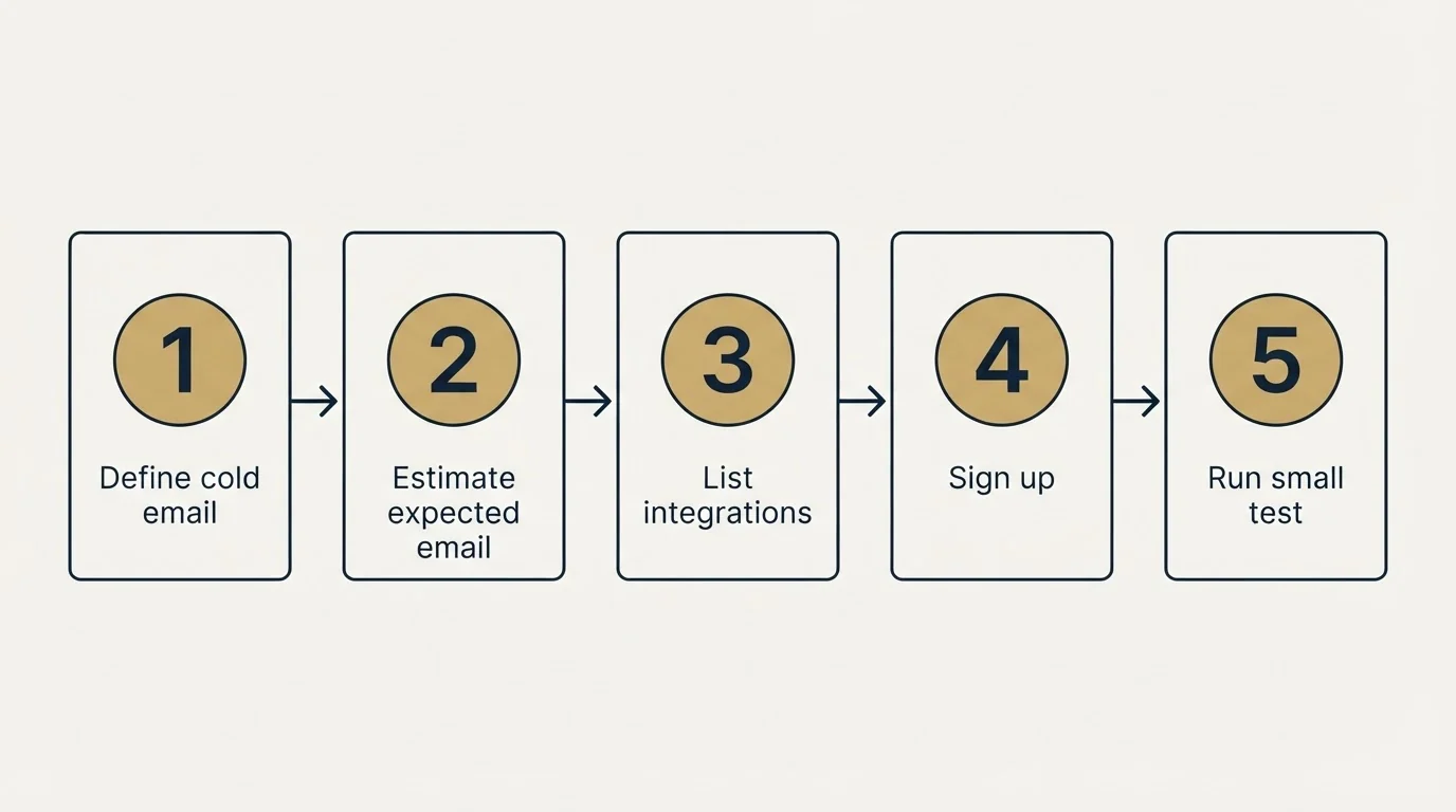 Step sequence: Getting Started Checklist (Define cold email, Estimate expected email, List integrations, Sign up)