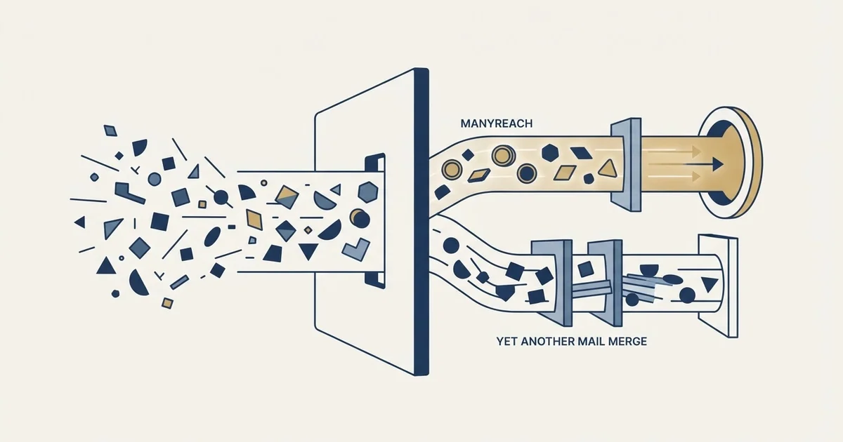 Editorial illustration for Manyreach vs Yet Another Mail Merge