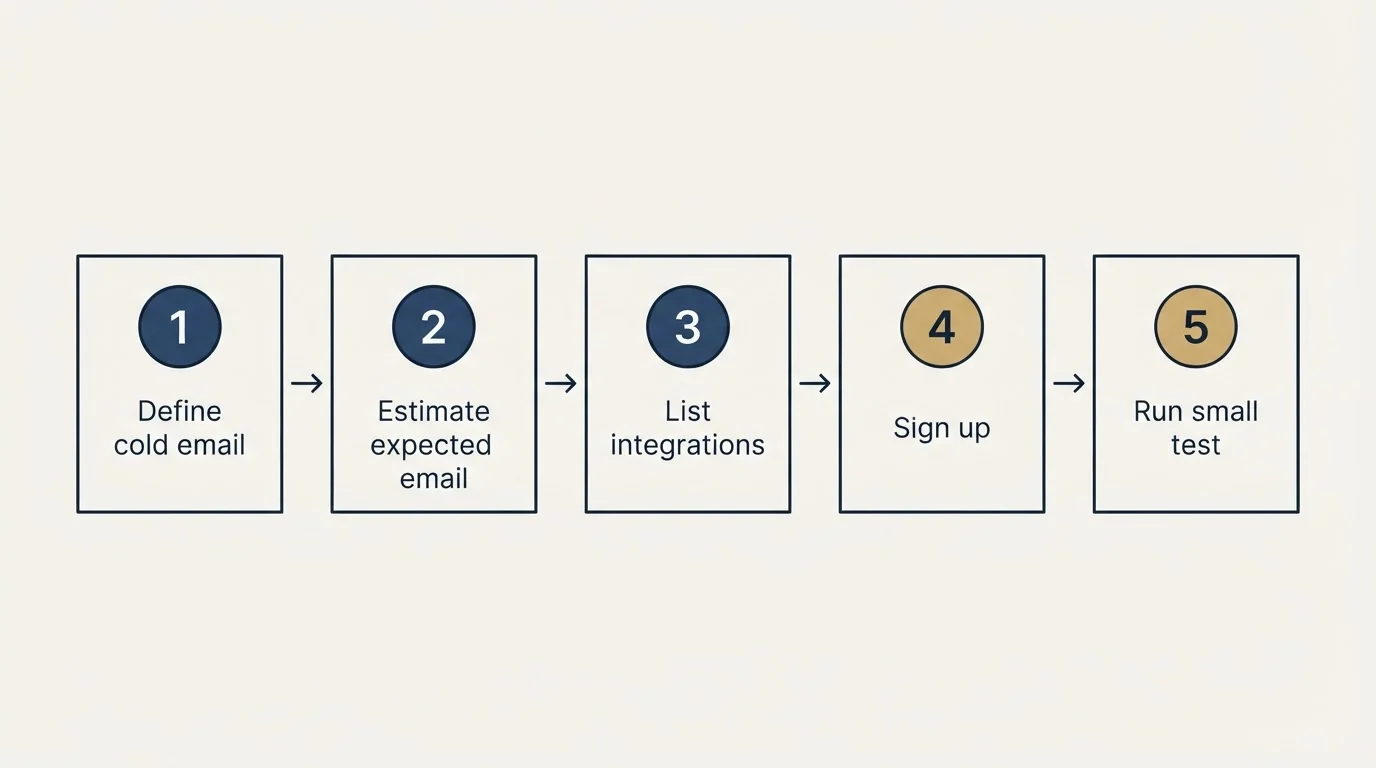 Step sequence: Getting Started Checklist (Define cold email, Estimate expected email, List integrations, Sign up)