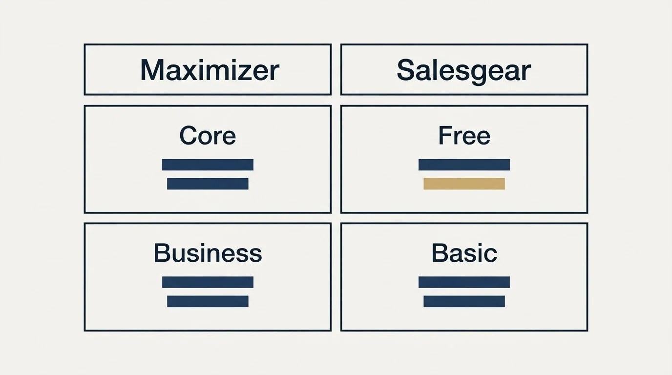 Pricing table: Pricing Comparison (Maximizer, Salesgear, Core, Free)