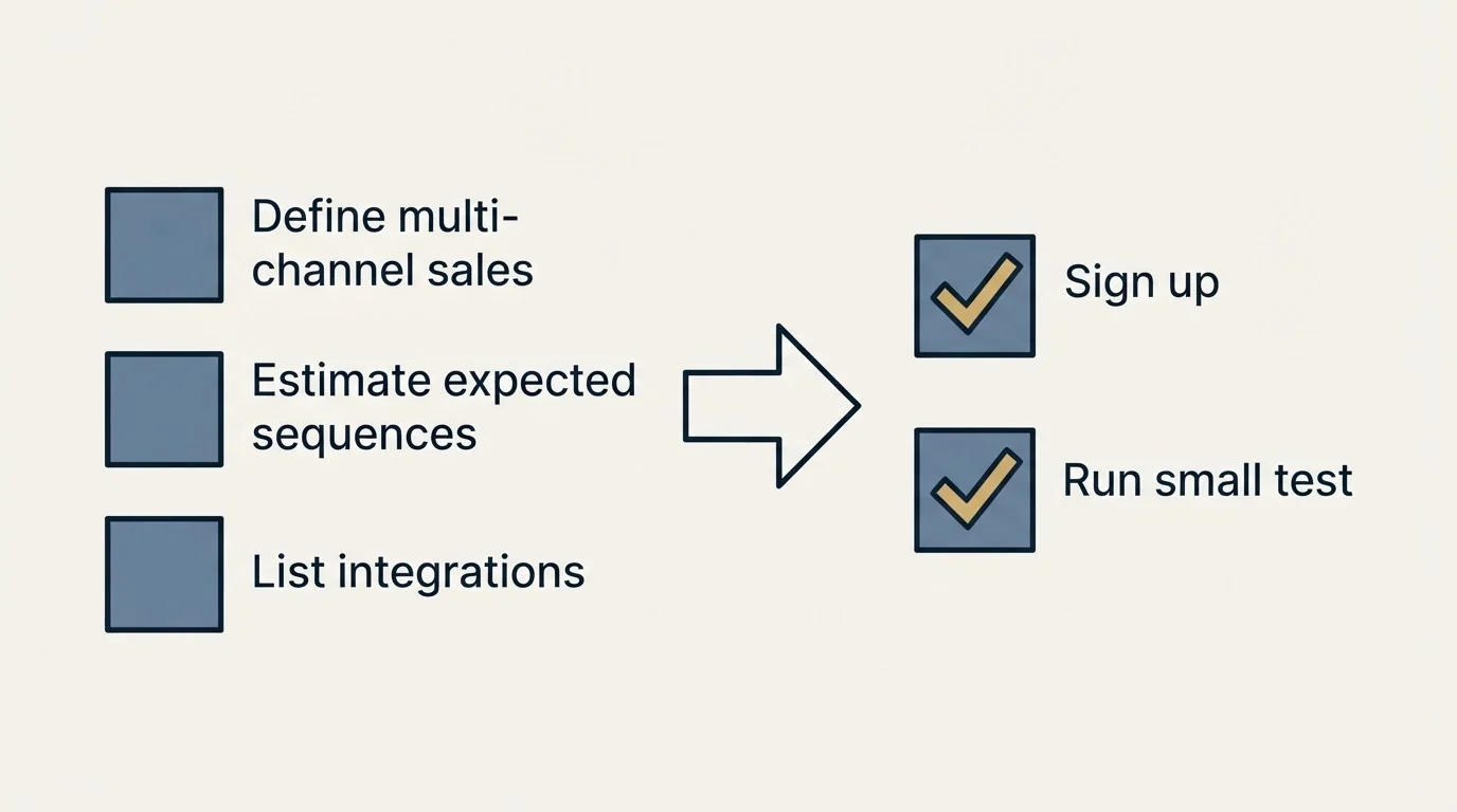 Before-and-after steps: Getting Started Checklist (Define multi-channel sales, Estimate expected sequences, List integrations, Sign up)