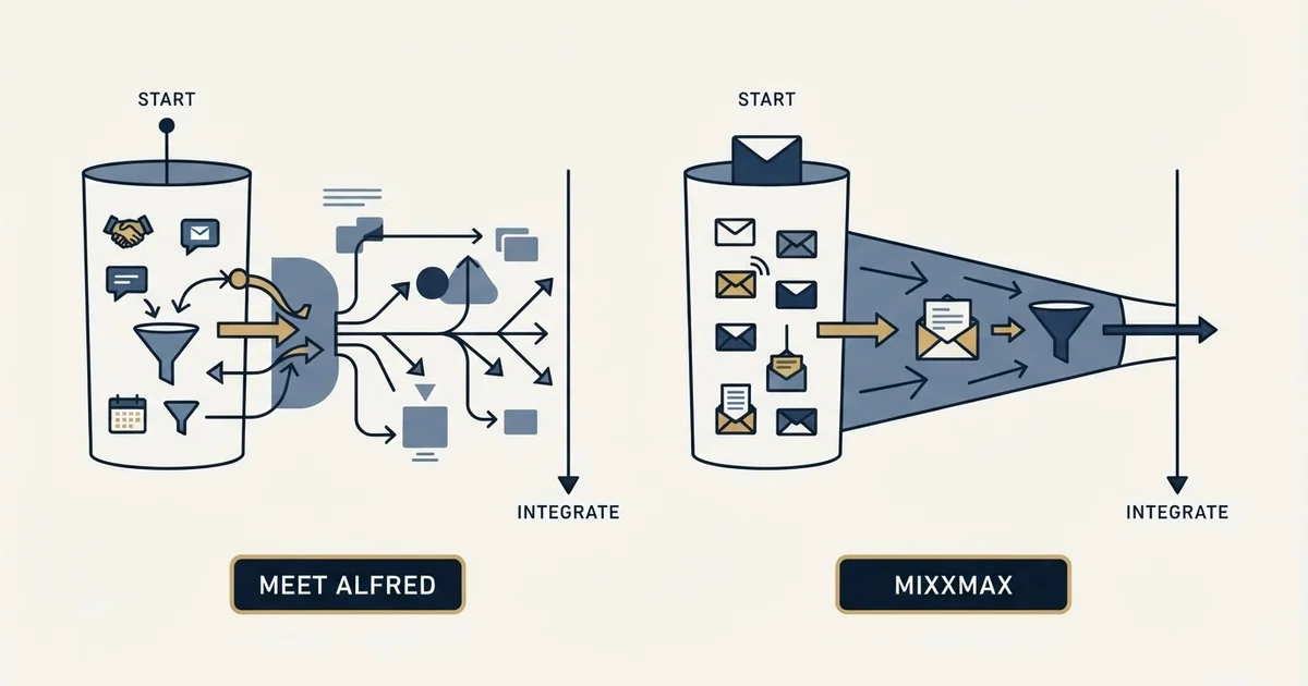Editorial illustration for Meet Alfred vs Mixmax
