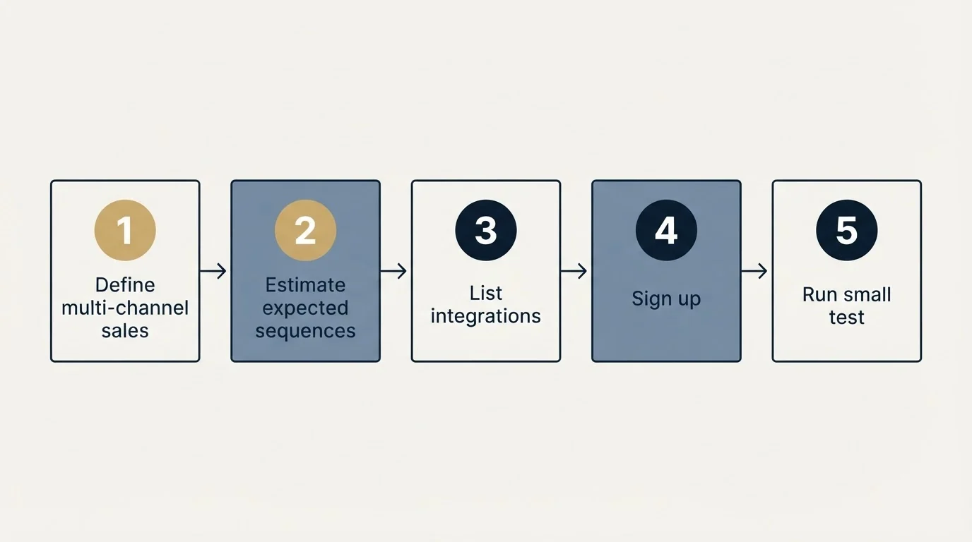 Step sequence: Getting Started Checklist (Define multi-channel sales, Estimate expected sequences, List integrations, Sign up)