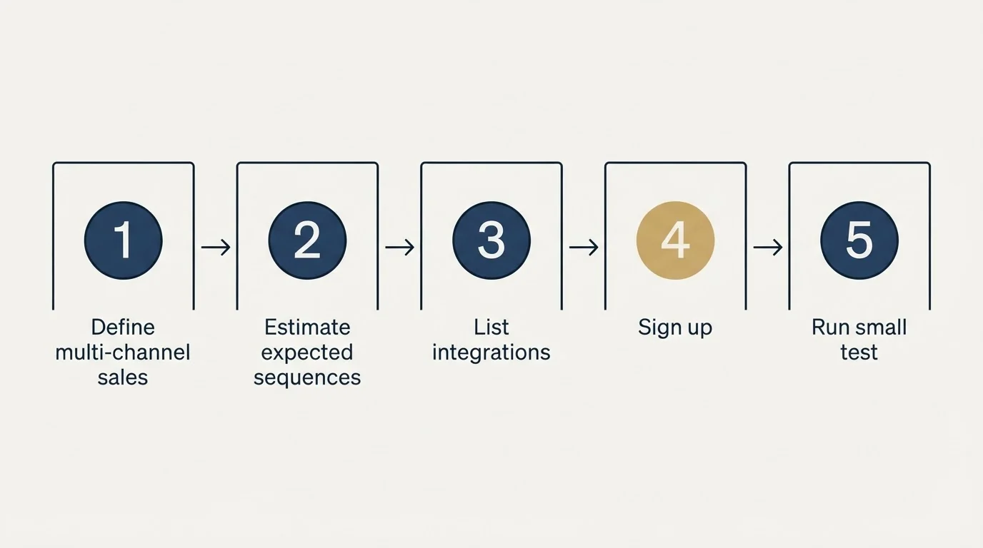 Step sequence: Getting Started Checklist (Define multi-channel sales, Estimate expected sequences, List integrations, Sign up)