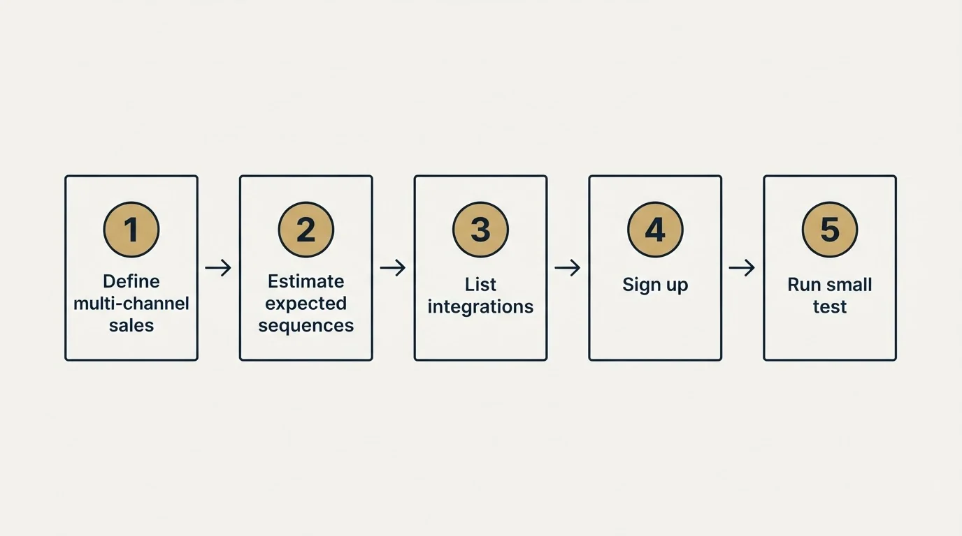 Step sequence: Getting Started Checklist (Define multi-channel sales, Estimate expected sequences, List integrations, Sign up)