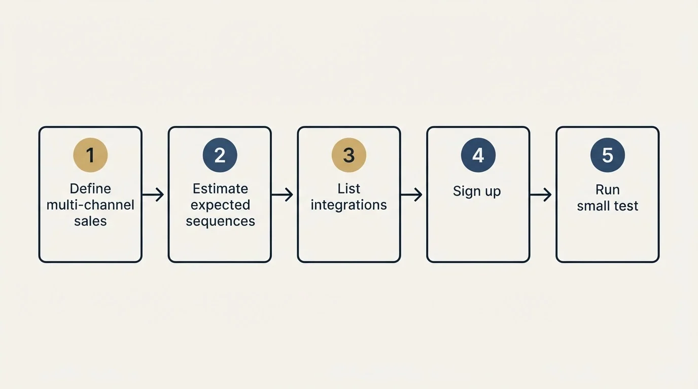 Step sequence: Getting Started Checklist (Define multi-channel sales, Estimate expected sequences, List integrations, Sign up)