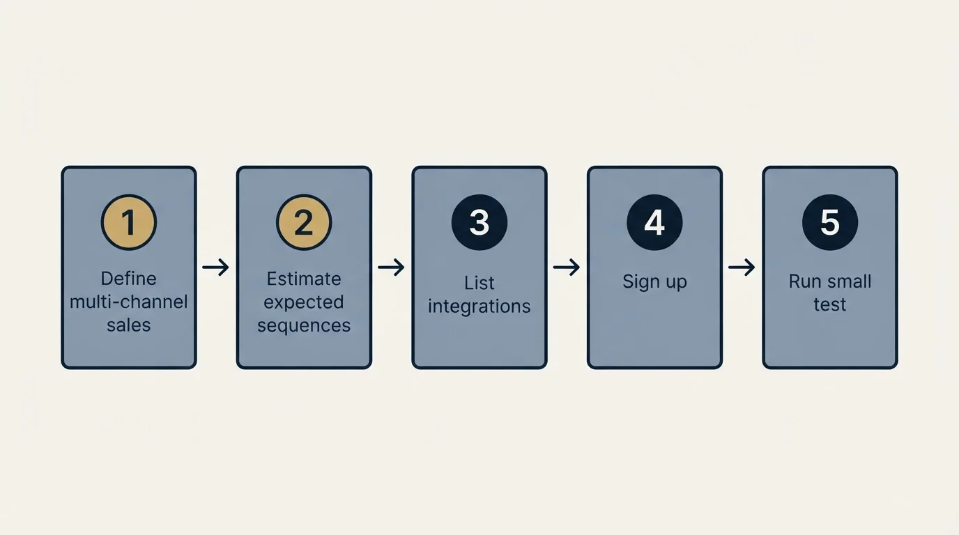 Step sequence: Getting Started Checklist (Define multi-channel sales, Estimate expected sequences, List integrations, Sign up)