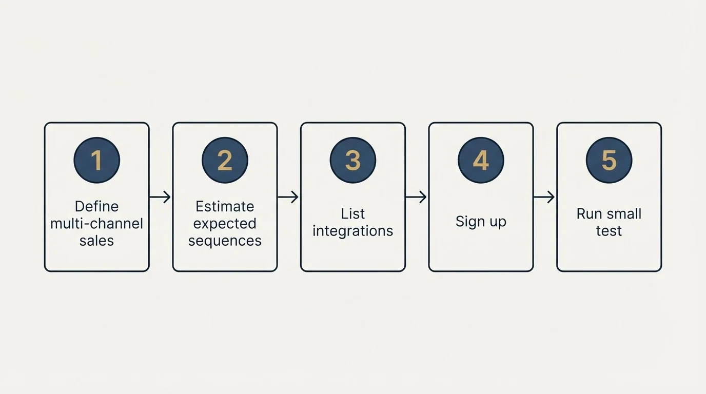 Step sequence: Getting Started Checklist (Define multi-channel sales, Estimate expected sequences, List integrations, Sign up)