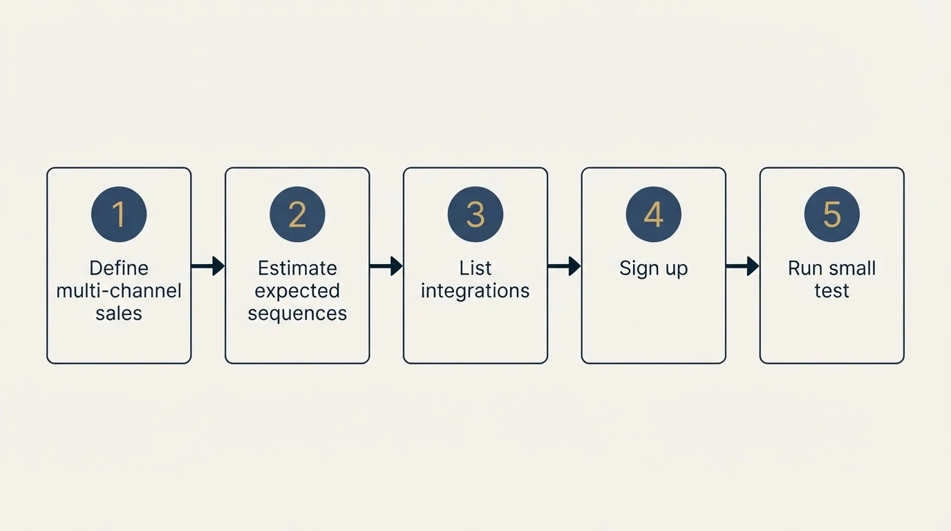 Step sequence: Getting Started Checklist (Define multi-channel sales, Estimate expected sequences, List integrations, Sign up)