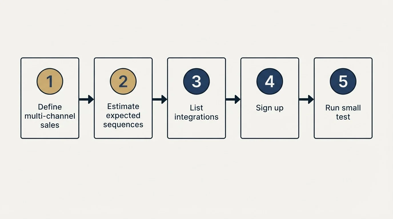 Step sequence: Getting Started Checklist (Define multi-channel sales, Estimate expected sequences, List integrations, Sign up)