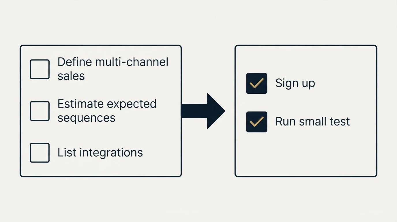 Before-and-after steps: Getting Started Checklist (Define multi-channel sales, Estimate expected sequences, List integrations, Sign up)