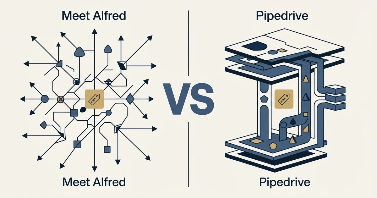 Editorial illustration for Meet Alfred vs Pipedrive