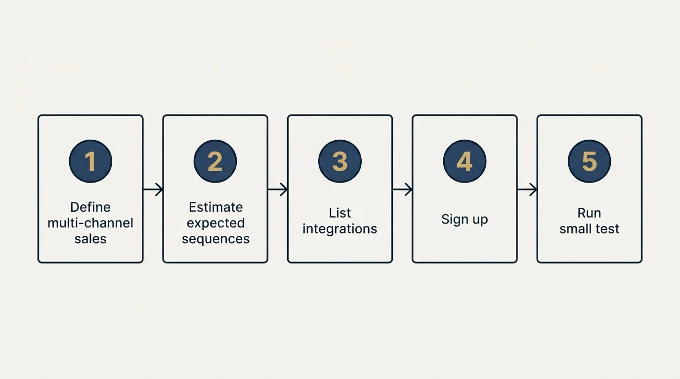 Step sequence: Getting Started Checklist (Define multi-channel sales, Estimate expected sequences, List integrations, Sign up)