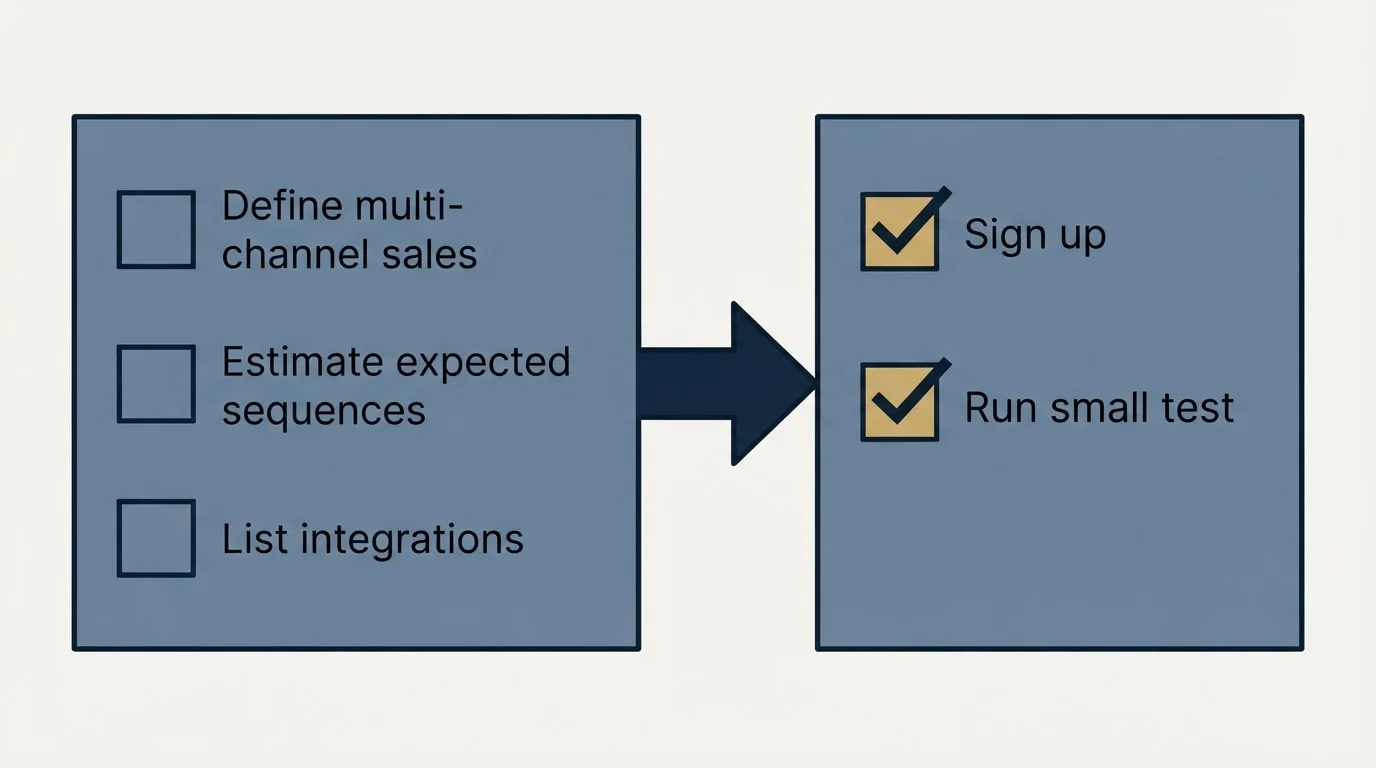 Before-and-after steps: Getting Started Checklist (Define multi-channel sales, Estimate expected sequences, List integrations, Sign up)