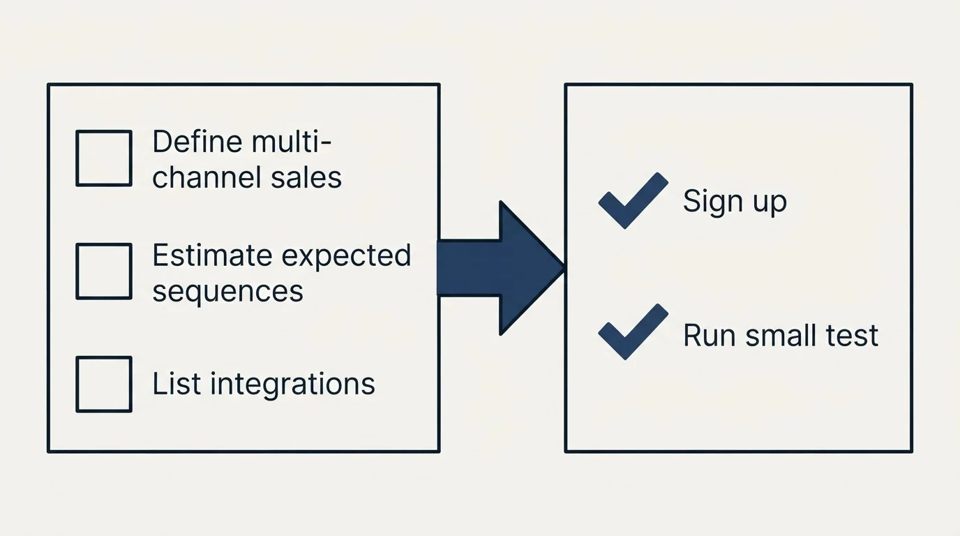 Before-and-after steps: Getting Started Checklist (Define multi-channel sales, Estimate expected sequences, List integrations, Sign up)