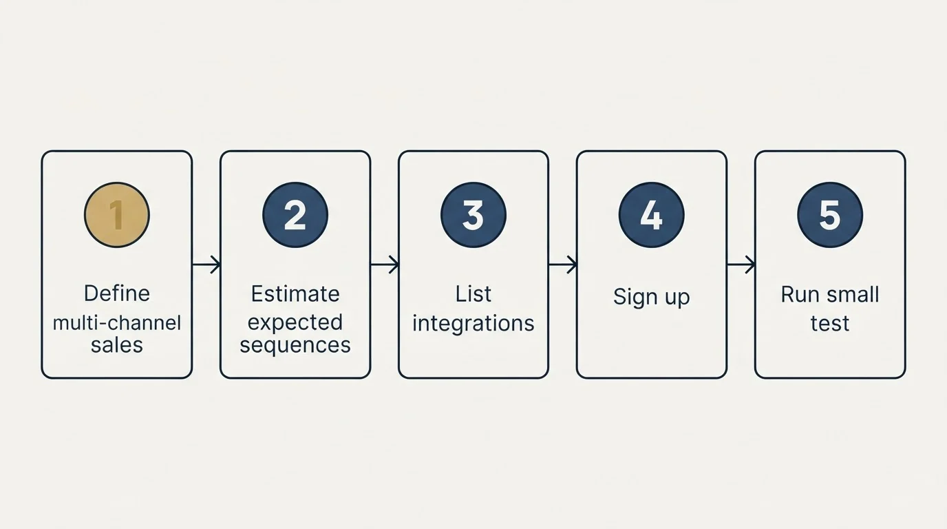 Step sequence: Getting Started Checklist (Define multi-channel sales, Estimate expected sequences, List integrations, Sign up)