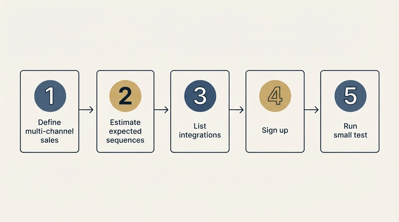 Step sequence: Getting Started Checklist (Define multi-channel sales, Estimate expected sequences, List integrations, Sign up)