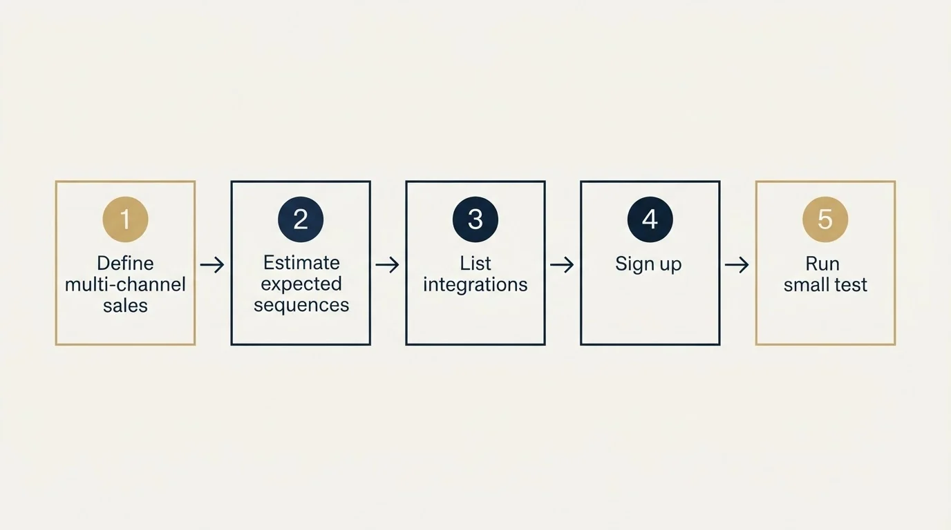 Step sequence: Getting Started Checklist (Define multi-channel sales, Estimate expected sequences, List integrations, Sign up)