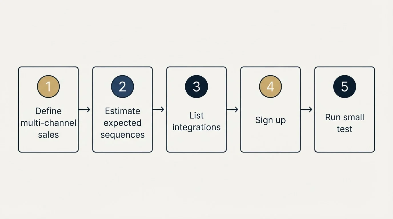 Step sequence: Getting Started Checklist (Define multi-channel sales, Estimate expected sequences, List integrations, Sign up)