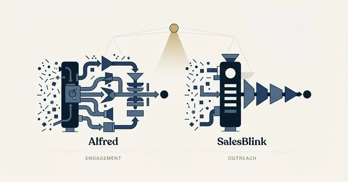 Editorial illustration for Meet Alfred vs SalesBlink