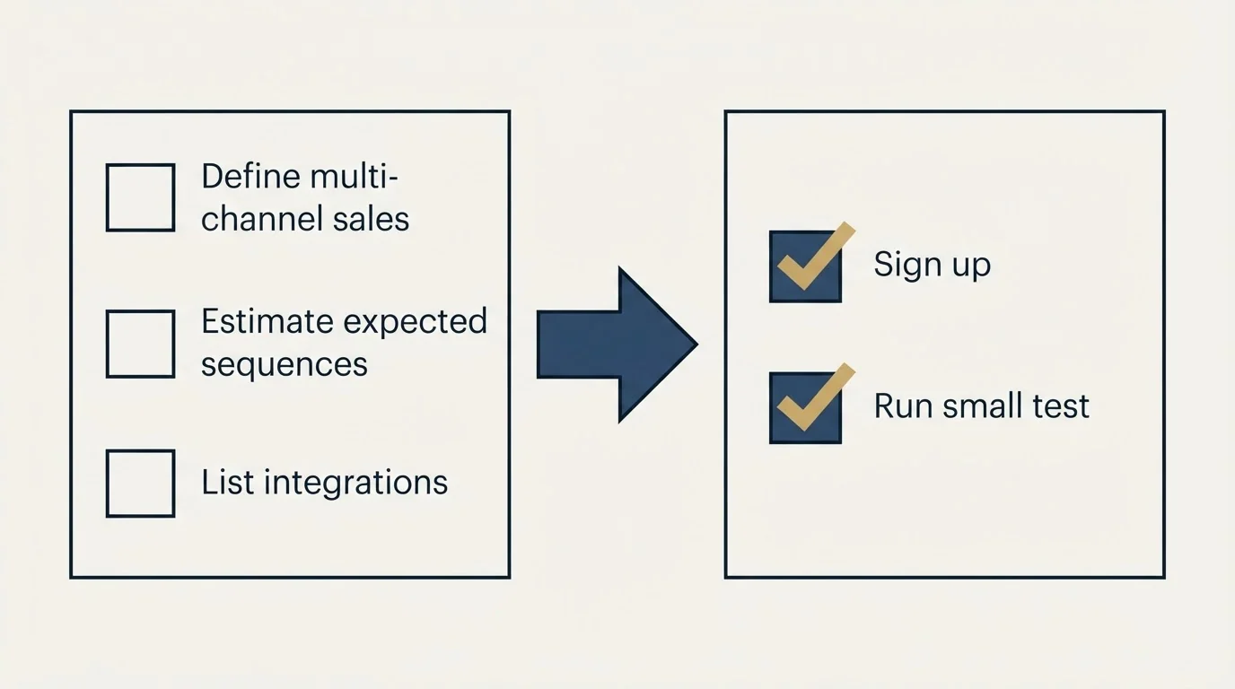 Before-and-after steps: Getting Started Checklist (Define multi-channel sales, Estimate expected sequences, List integrations, Sign up)