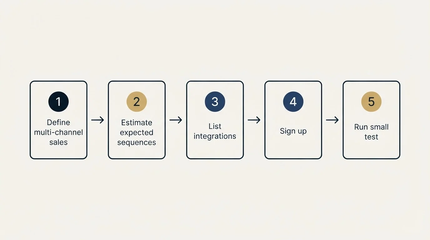 Step sequence: Getting Started Checklist (Define multi-channel sales, Estimate expected sequences, List integrations, Sign up)