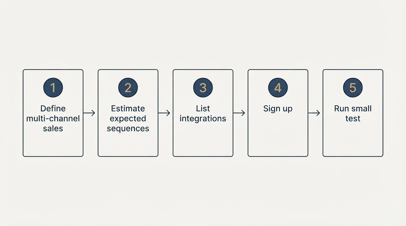 Step sequence: Getting Started Checklist (Define multi-channel sales, Estimate expected sequences, List integrations, Sign up)
