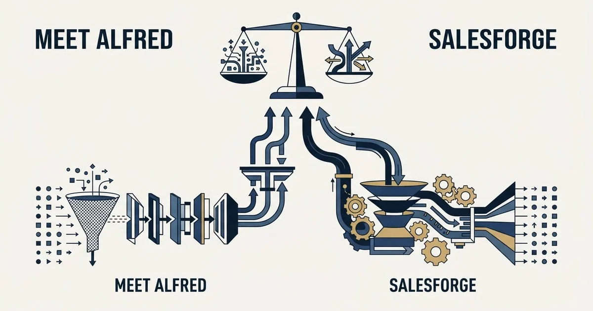 Editorial illustration for Meet Alfred vs Salesforge