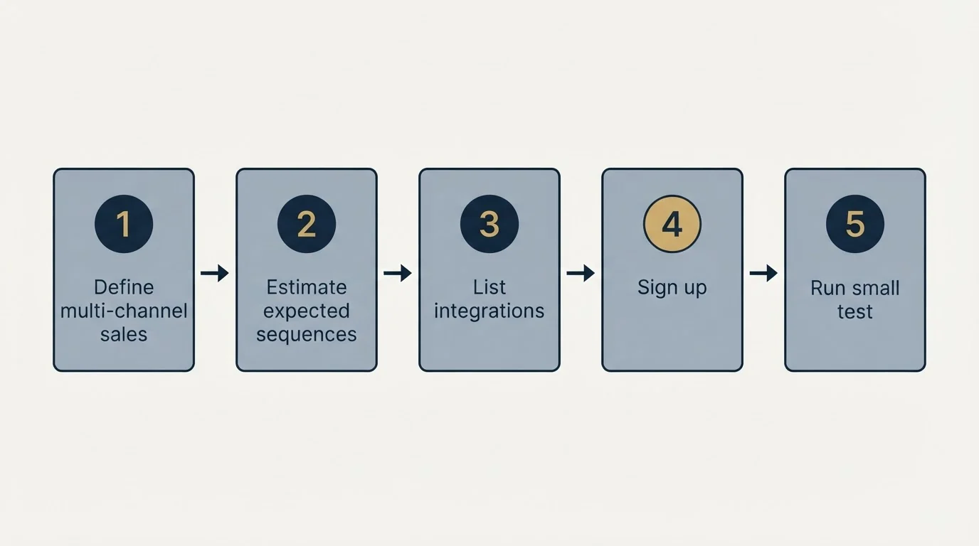 Step sequence: Getting Started Checklist (Define multi-channel sales, Estimate expected sequences, List integrations, Sign up)