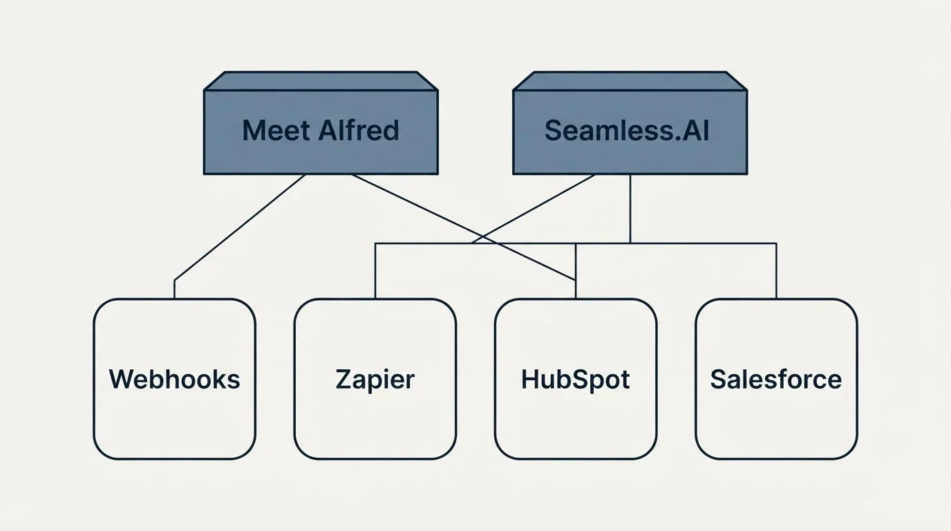 Integration grid: Integration Ecosystem (Meet Alfred, Seamless.AI, Zapier, HubSpot)
