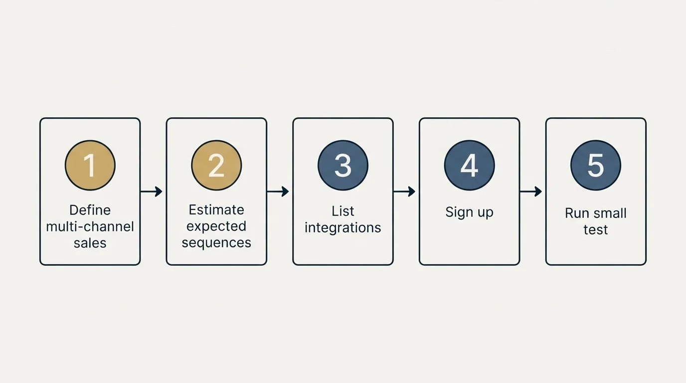 Step sequence: Getting Started Checklist (Define multi-channel sales, Estimate expected sequences, List integrations, Sign up)