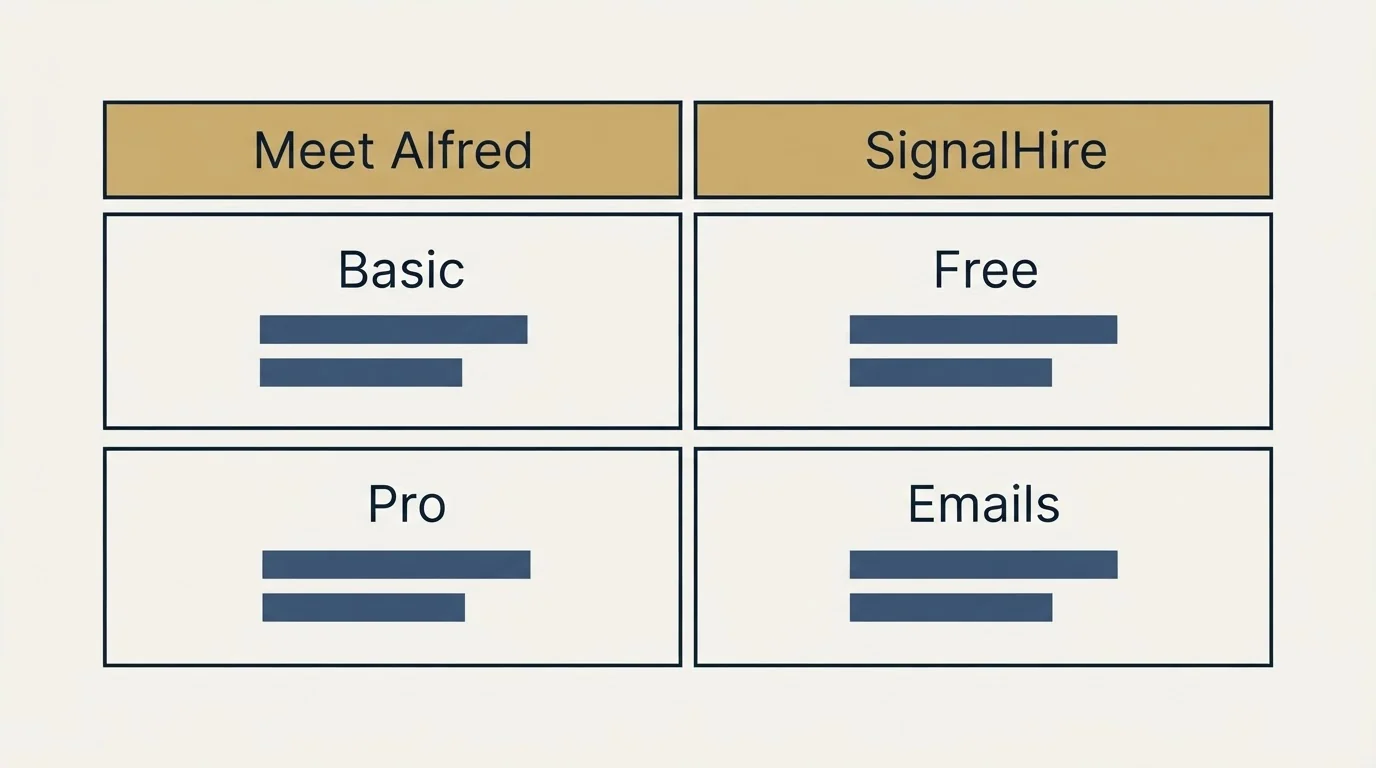 Pricing table: Pricing Comparison (Meet Alfred, SignalHire, Basic, Free)