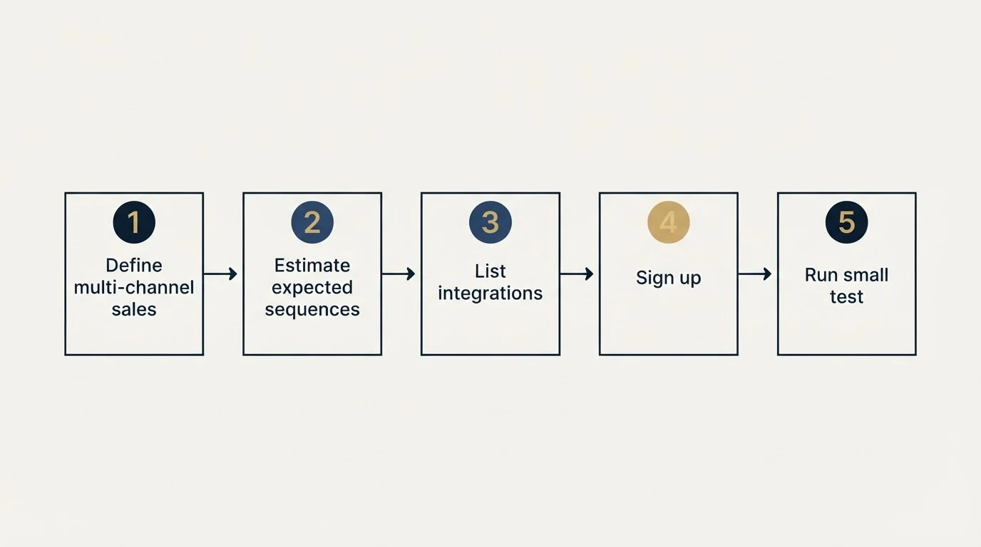 Step sequence: Getting Started Checklist (Define multi-channel sales, Estimate expected sequences, List integrations, Sign up)