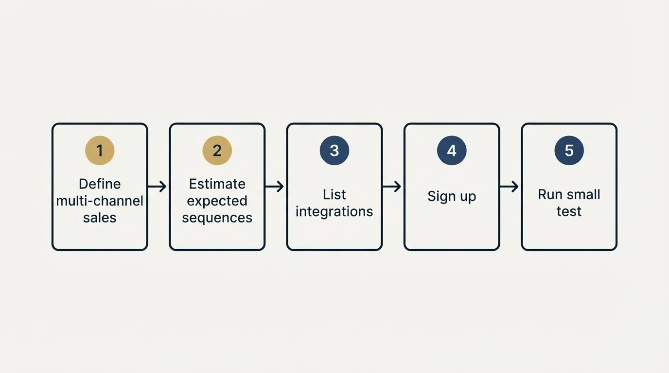 Step sequence: Getting Started Checklist (Define multi-channel sales, Estimate expected sequences, List integrations, Sign up)