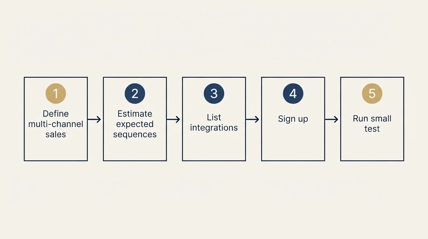 Step sequence: Getting Started Checklist (Define multi-channel sales, Estimate expected sequences, List integrations, Sign up)