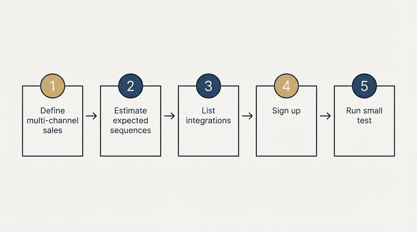 Step sequence: Getting Started Checklist (Define multi-channel sales, Estimate expected sequences, List integrations, Sign up)