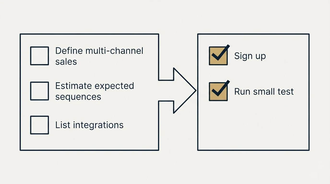 Before-and-after steps: Getting Started Checklist (Define multi-channel sales, Estimate expected sequences, List integrations, Sign up)