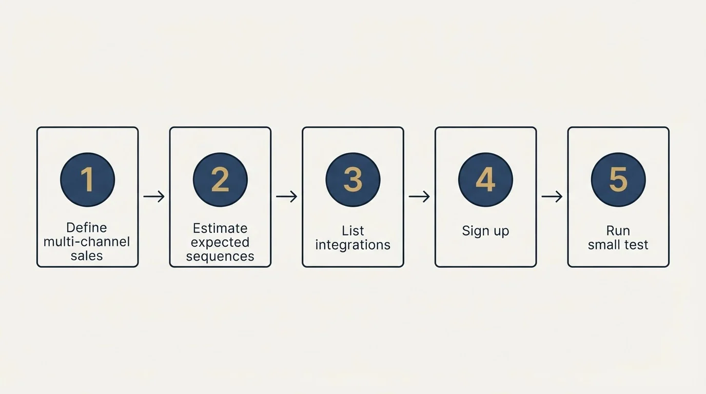 Step sequence: Getting Started Checklist (Define multi-channel sales, Estimate expected sequences, List integrations, Sign up)