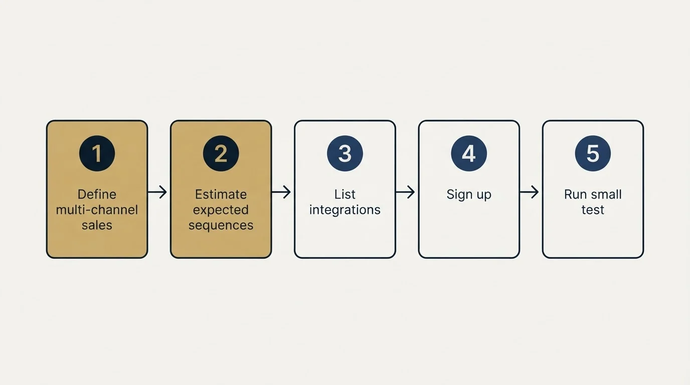 Step sequence: Getting Started Checklist (Define multi-channel sales, Estimate expected sequences, List integrations, Sign up)