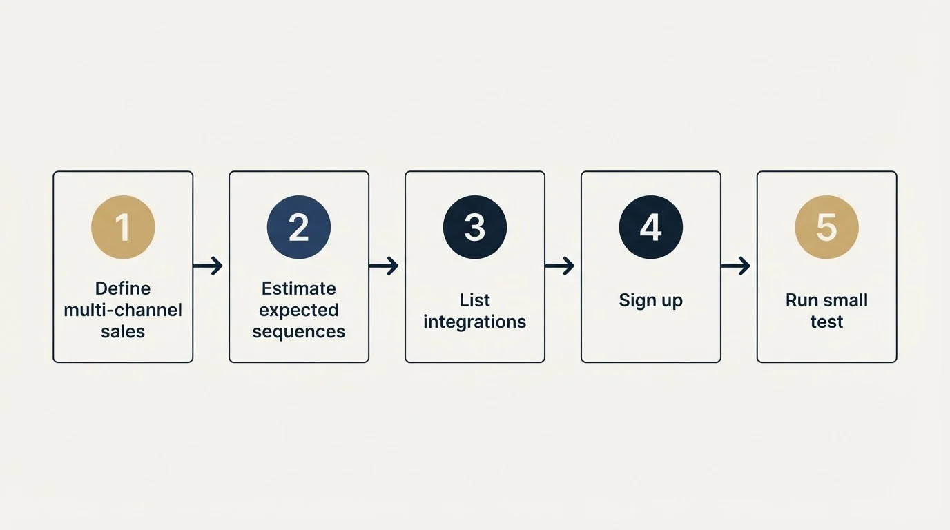 Step sequence: Getting Started Checklist (Define multi-channel sales, Estimate expected sequences, List integrations, Sign up)