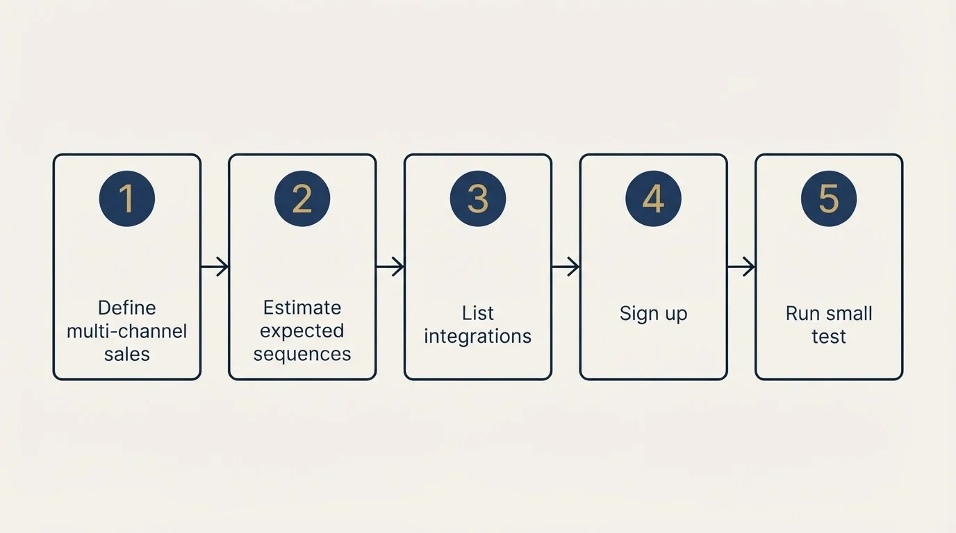 Step sequence: Getting Started Checklist (Define multi-channel sales, Estimate expected sequences, List integrations, Sign up)