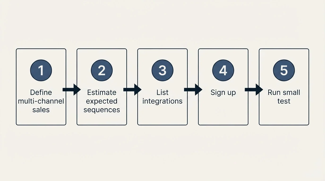 Step sequence: Getting Started Checklist (Define multi-channel sales, Estimate expected sequences, List integrations, Sign up)