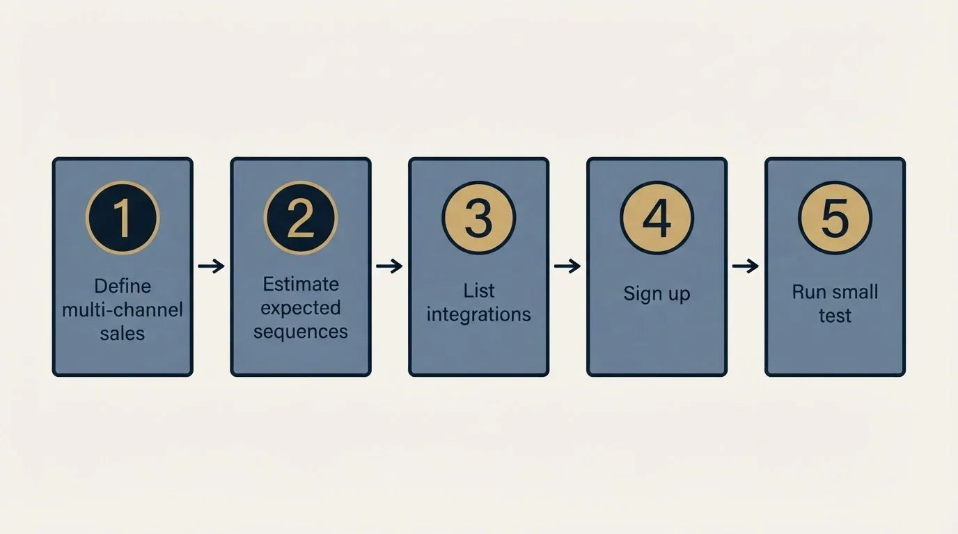 Step sequence: Getting Started Checklist (Define multi-channel sales, Estimate expected sequences, List integrations, Sign up)