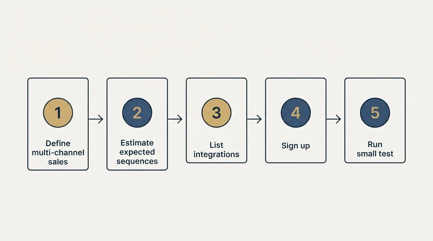Step sequence: Getting Started Checklist (Define multi-channel sales, Estimate expected sequences, List integrations, Sign up)