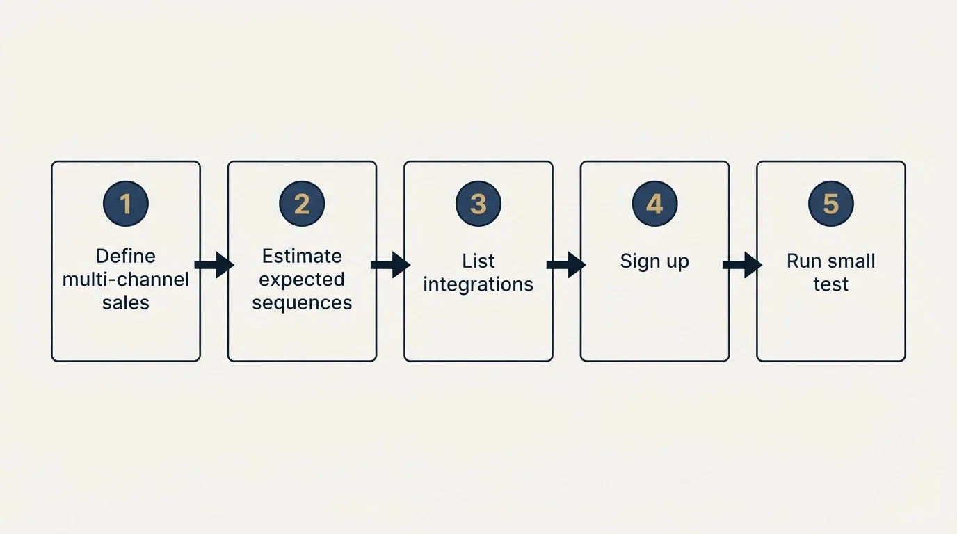 Step sequence: Getting Started Checklist (Define multi-channel sales, Estimate expected sequences, List integrations, Sign up)