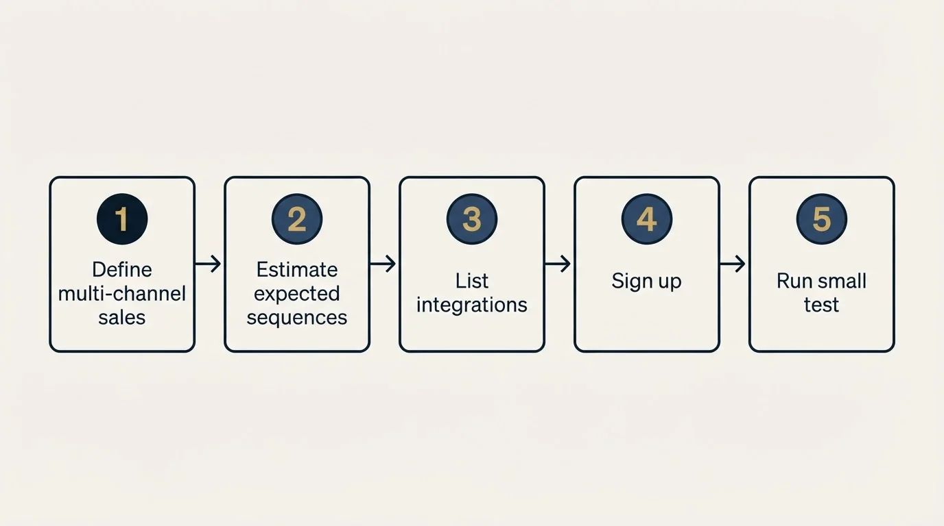 Step sequence: Getting Started Checklist (Define multi-channel sales, Estimate expected sequences, List integrations, Sign up)