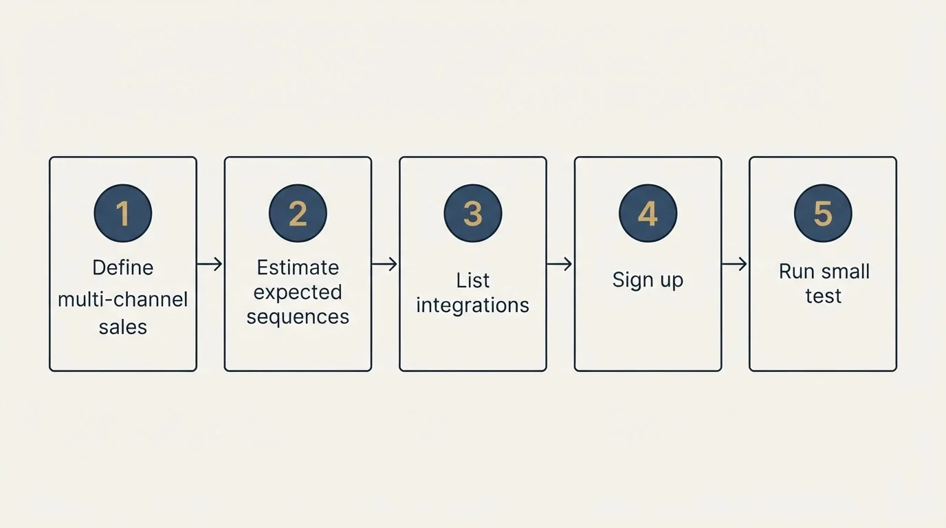 Step sequence: Getting Started Checklist (Define multi-channel sales, Estimate expected sequences, List integrations, Sign up)