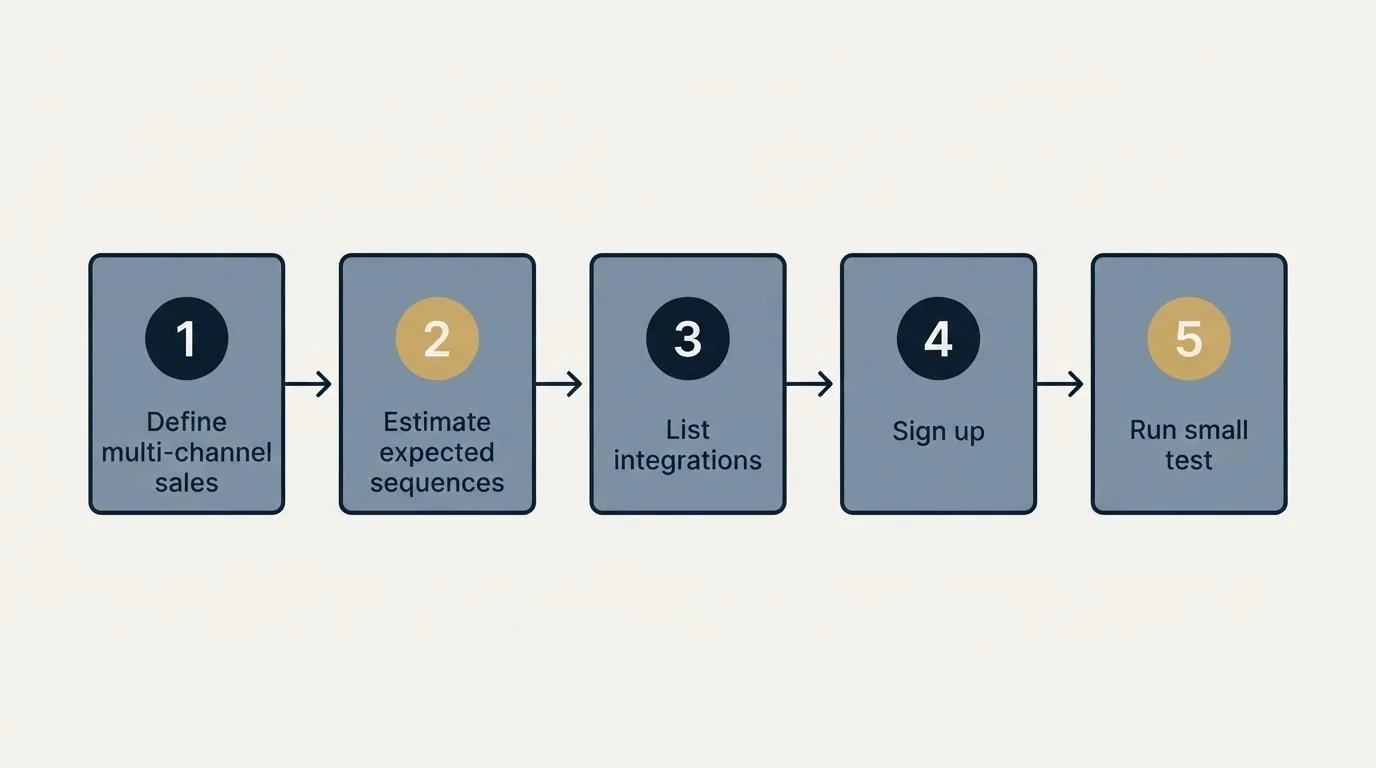 Step sequence: Getting Started Checklist (Define multi-channel sales, Estimate expected sequences, List integrations, Sign up)