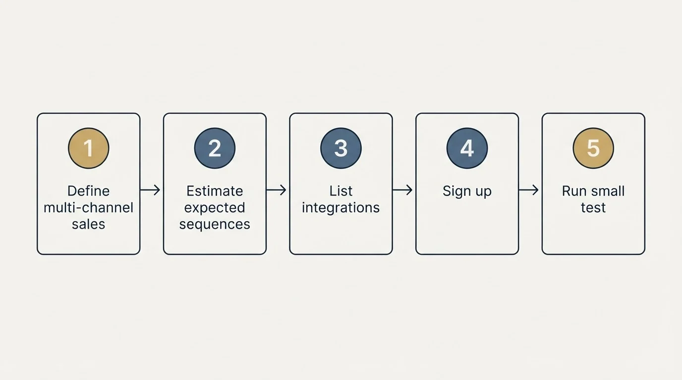 Step sequence: Getting Started Checklist (Define multi-channel sales, Estimate expected sequences, List integrations, Sign up)