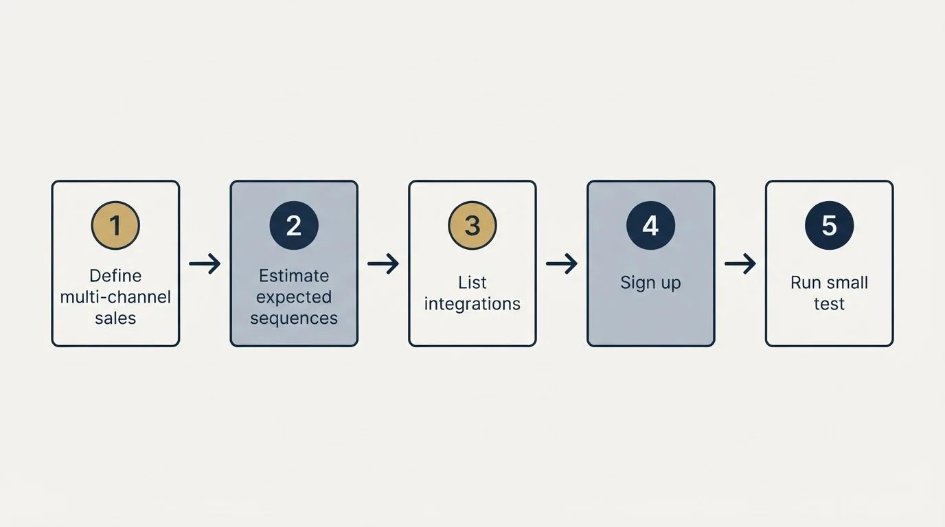 Step sequence: Getting Started Checklist (Define multi-channel sales, Estimate expected sequences, List integrations, Sign up)